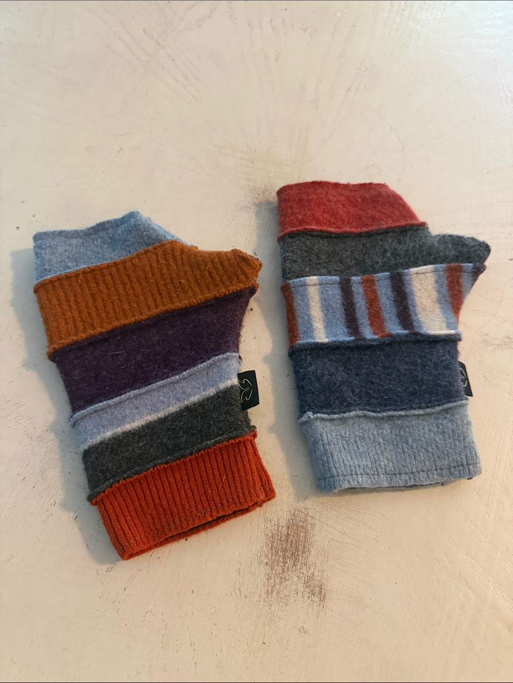 Baabaazuzu one of a kind striped wool fingerless gloves